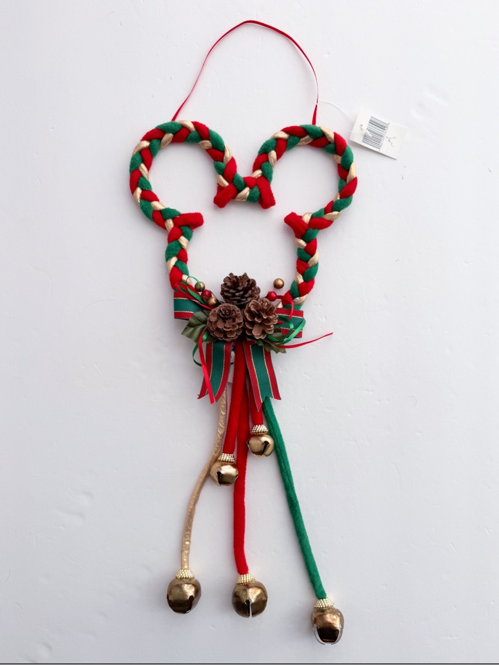 Vtg Walt Disney World Mickey Mouse Braided Christmas Door Hanger Bells NWT